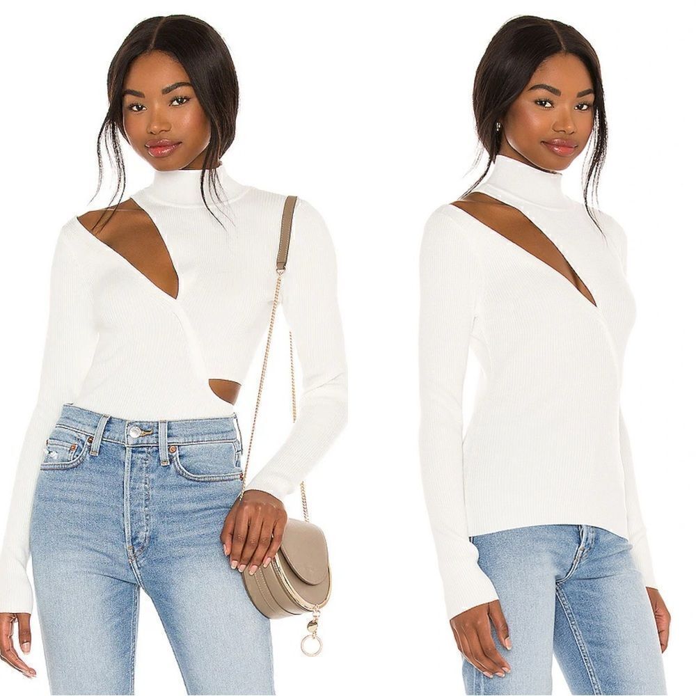Michael Costello x REVOLVE Soraya Ivory White Sweater Cowl Turtleneck Size S